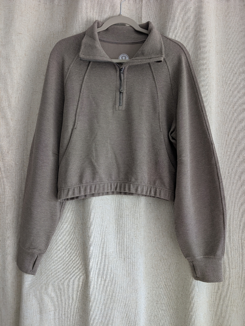 Lululemon Scuba Cropped Funnel-Neck Half Zip Waffle Heathered Warm Ash Grey - Picture 3 of 15